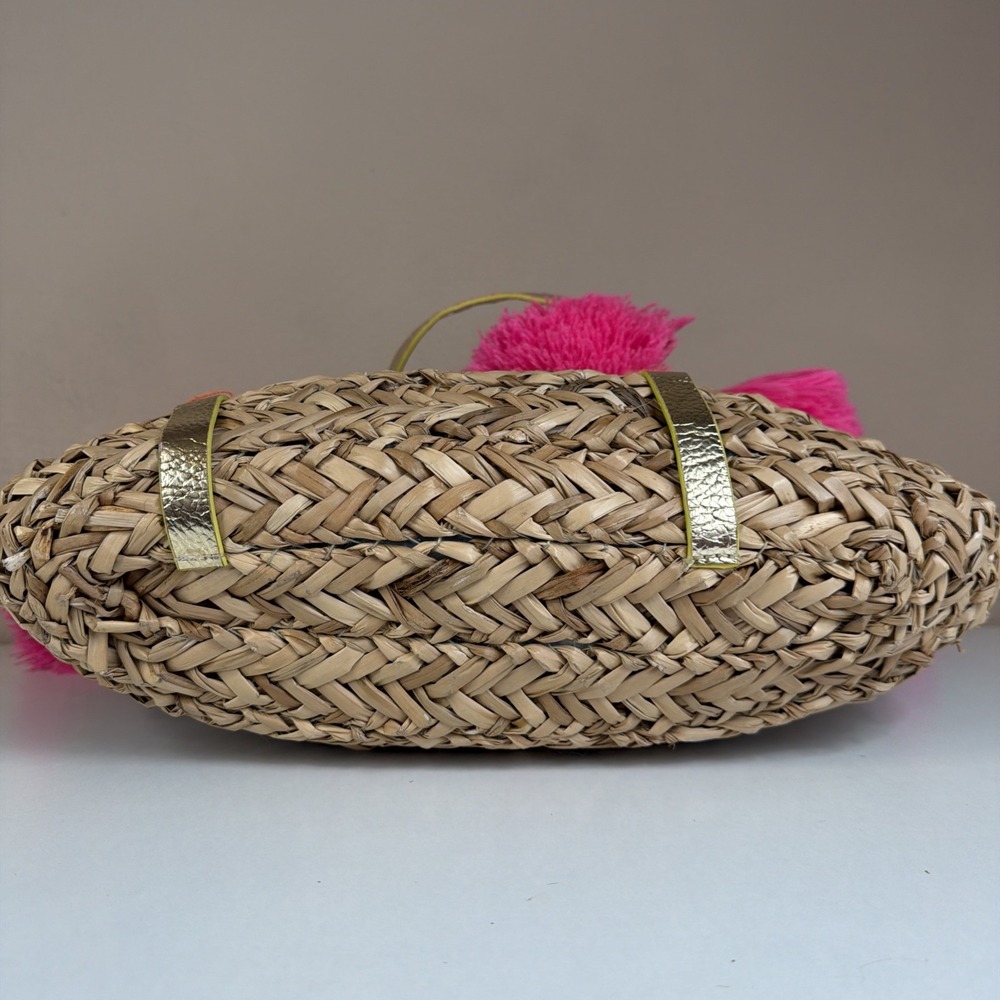 Lilly Pulitzer Large Woven Tote Bag, Gold Double Handles, Tassel Fringe, Open - Picture 6 of 15